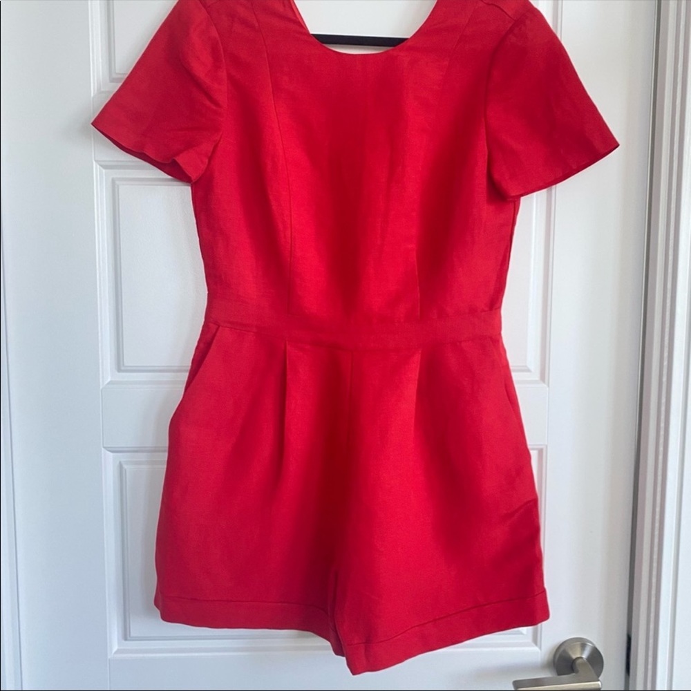 RED LINEN ROMPER